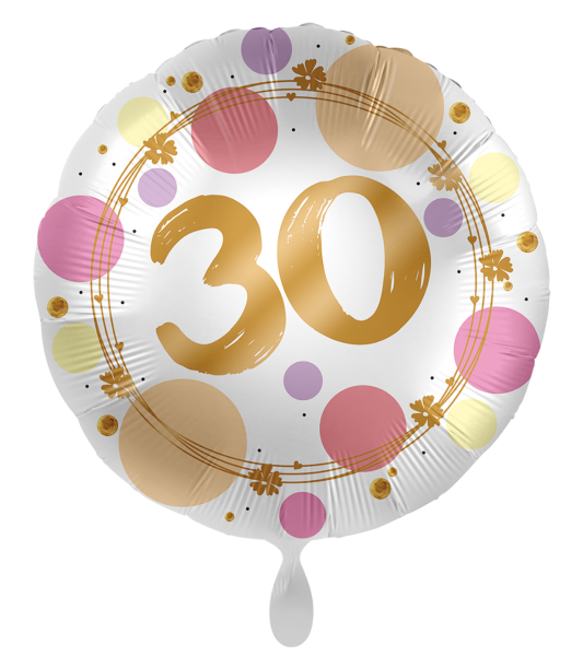 Folienballon - Shiny Dots, Zahl 30 - ø 43cm